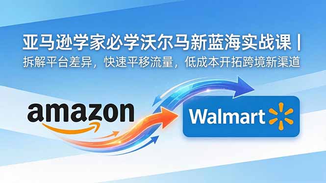 亚马逊卖家必学沃尔玛新蓝海实战课｜拆解平台差异，快速平移流量，低成本开拓跨境新渠道-老吴出海笔记