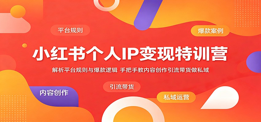 小红书个人IP变现特训营：解析平台规则与爆款逻辑，手把手教内容创作引流带货做私域-老吴出海笔记