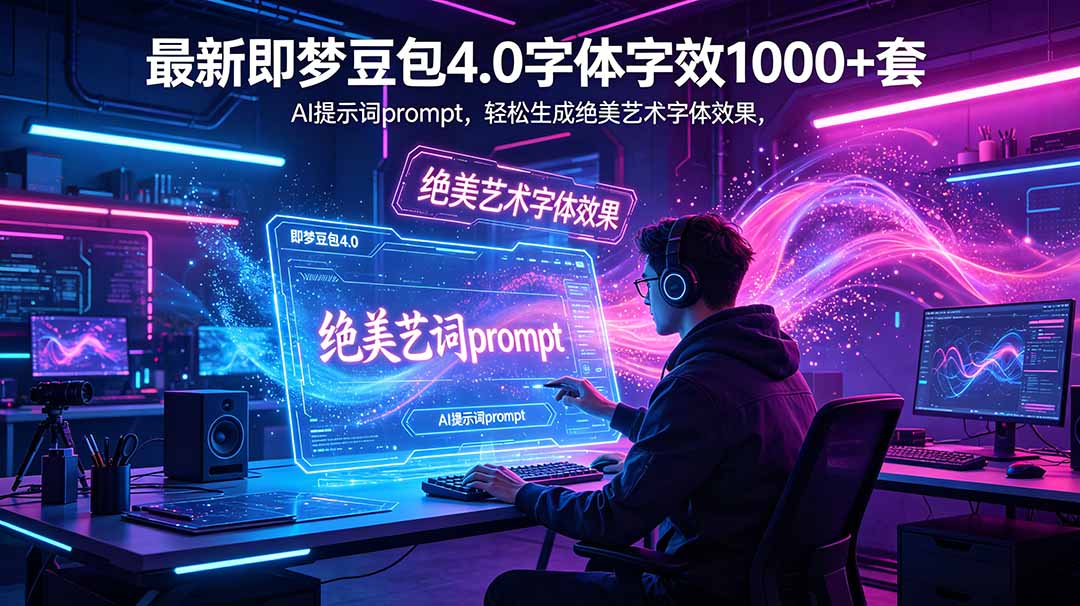 最新即梦豆包4.0字体字效1000+套，AI提示词prompt，轻松生成绝美艺术字体效果-老吴出海笔记