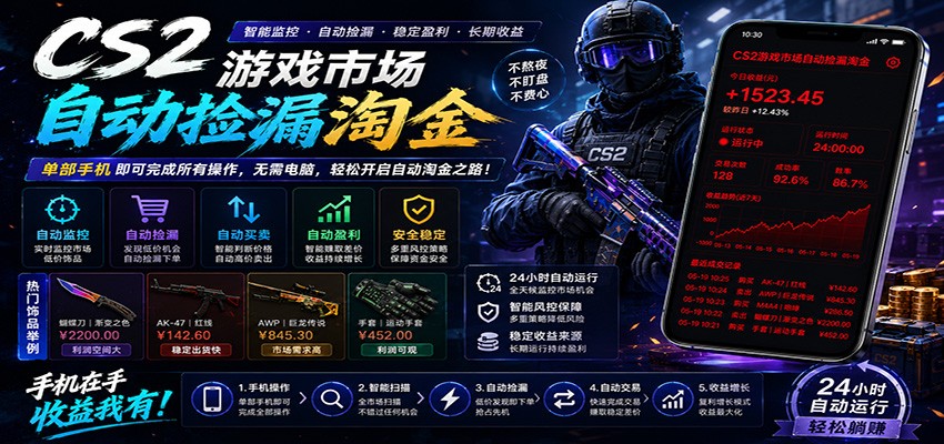 CSGO挂机捡漏项目通过利用游戏饰品交易机制，结合薄凉软件辅助捡漏，实现盈利-老吴出海笔记
