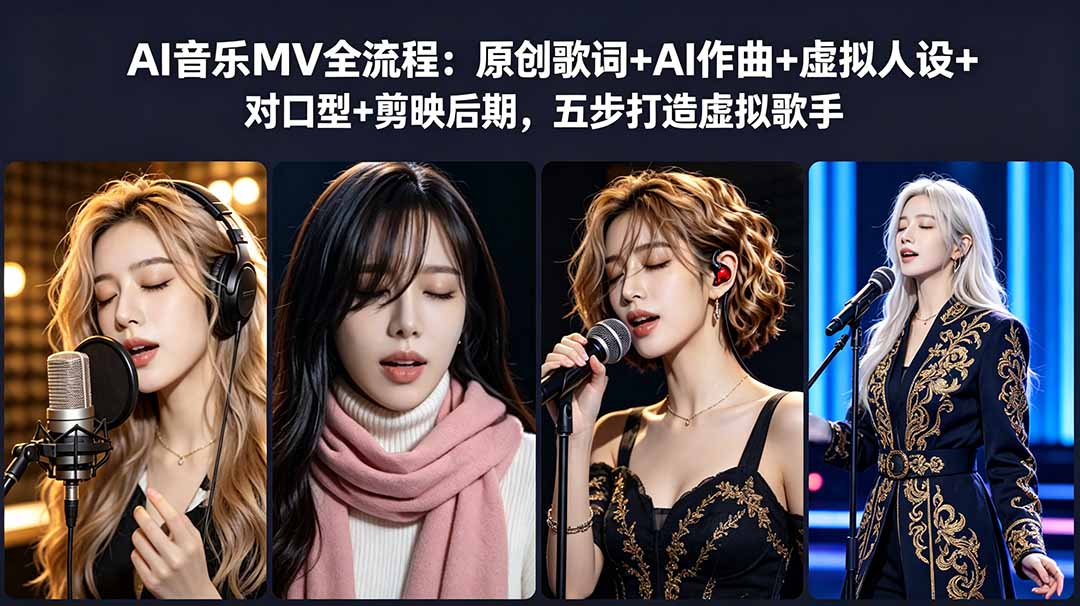 AI音乐MV全流程:原创歌词+AI作曲+虚拟人设+对口型+剪映后期,五步打造虚拟歌手-老吴出海笔记