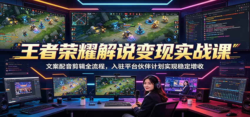 王者荣耀解说变现实战课：文案配音剪辑全流程，入驻平台伙伴计划实现稳定增收-老吴出海笔记