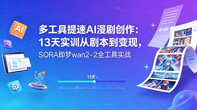 多工具提速AI漫剧创作:13天实训从剧本到变现,SORA即梦wan2-2全工具实战-老吴出海笔记
