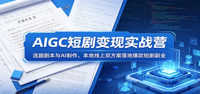 AIGC短剧变现实战营:选题剧本与AI制作,本地线上双方案落地爆款短剧副业-老吴出海笔记