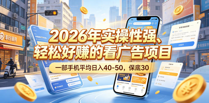 2026年实操性强、轻松好賺的看广告项目，一部手机平均日入40-50，保底30米【揭秘】-老吴出海笔记