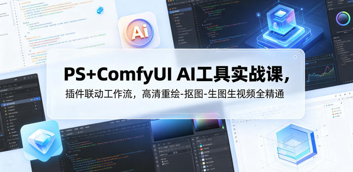 PS+ComfyUI AI工具实战课,插件联动工作流,高清重绘-抠图-生图生视频全精通-老吴出海笔记