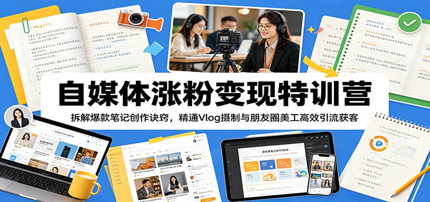 自媒体涨粉变现特训营:拆解爆款笔记创作诀窍,精通Vlog摄制与朋友圈美工高效引流获客-老吴出海笔记