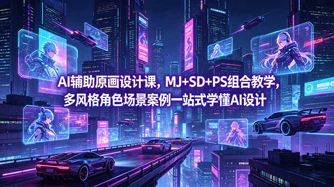 AI辅助原画设计课，MJ+SD+PS组合教学，多风格角色场景案例一站式学懂AI设计-老吴出海笔记