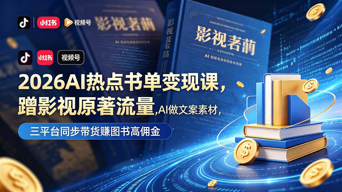 2026AI热点书单变现课,蹭影视原著流量,AI做文案素材,三平台同步带货赚图书高佣金-老吴出海笔记