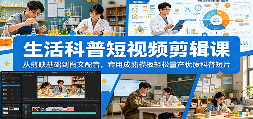 生活科普短视频剪辑课：从剪映基础到图文配音，套用成熟模板轻松量产优质科普短片-老吴出海笔记