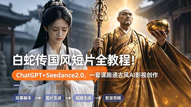 白蛇传-国风短片全教程!ChatGPT+Seedance2.0,一套课跑通古风AI影视创作-老吴出海笔记