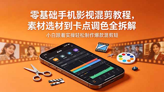 零基础手机影视混剪教程,素材选材到卡点调色全拆解,小白跟着实操轻松制作爆款混剪短片-老吴出海笔记