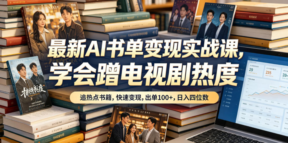 最新AI书单变现实战课，学会蹭电视剧热度，追热点书籍，快速变现，出单100+，日入四位数-老吴出海笔记
