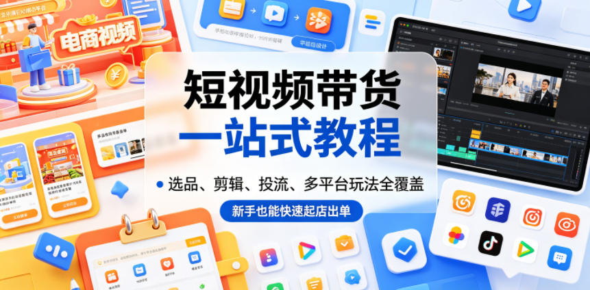 短视频带货一站式教程，选品、剪辑、投流、多平台玩法全覆盖，新手也能快速起店出单-老吴出海笔记