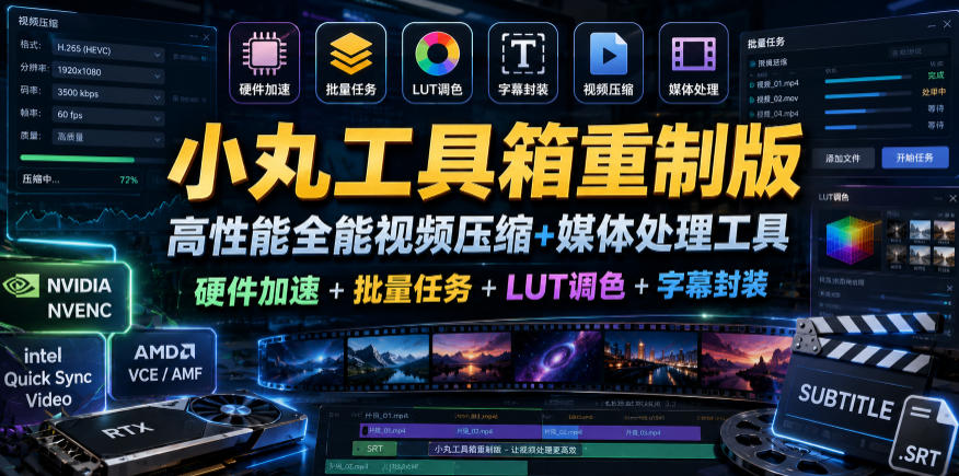 小丸工具箱重制版–高性能全能视频压缩+媒体处理工具｜硬件加速+批量任务+LUT调色+字幕封装-老吴出海笔记