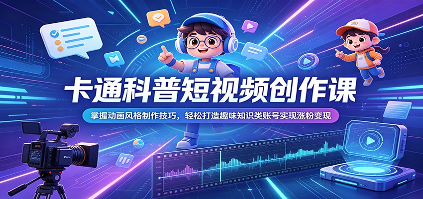 卡通科普短视频创作课:掌握动画风格制作技巧,轻松打造趣味知识类账号实现涨粉变现-老吴出海笔记