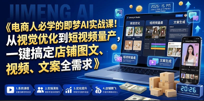 电商人必学的即梦AI实战课！从视觉优化到短视频量产，一键搞定店铺图文、视频、文案全需求-老吴出海笔记
