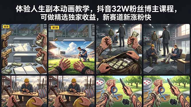 体验人生副本动画教学， 抖音32W粉丝博主课程，可做精选独家收益，新赛道新涨粉快-老吴出海笔记