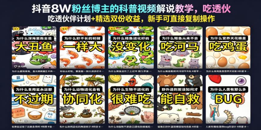 抖音8W粉丝博主的科普视频解说教学,吃透伙伴计划+精选双份收益,新手可直接复制操作-老吴出海笔记