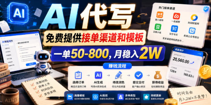 AI代写,免费提供接单渠道和模板,一单50-800,月稳入2W【揭秘】-老吴出海笔记