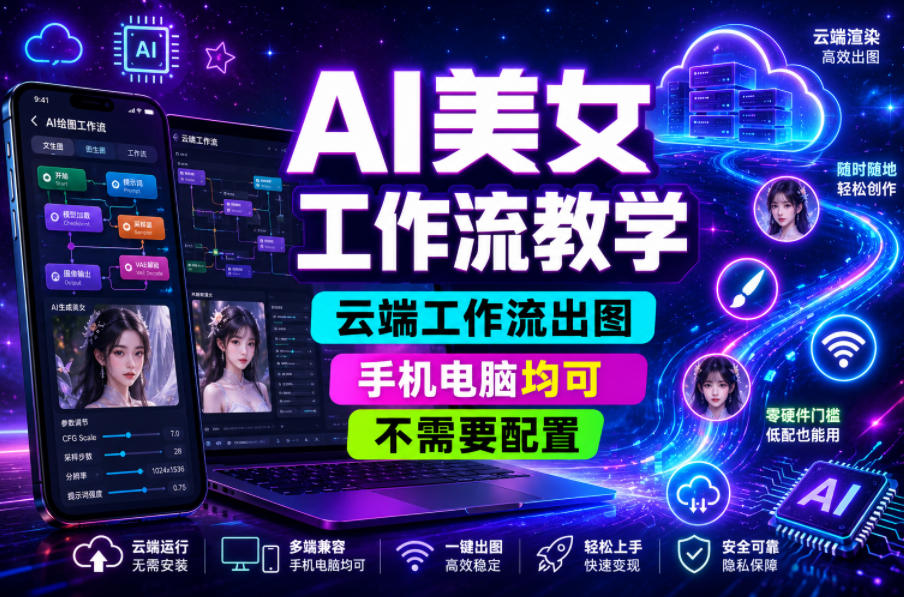 AI美女工作流教学,云端工作流出图,手机电脑均可,不需要配置,快速起号涨粉-老吴出海笔记