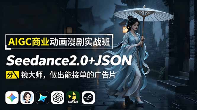 AIGC商业动画漫剧实战班:Seedance2.0+JSON分镜大师,做出能接单的广告片-老吴出海笔记