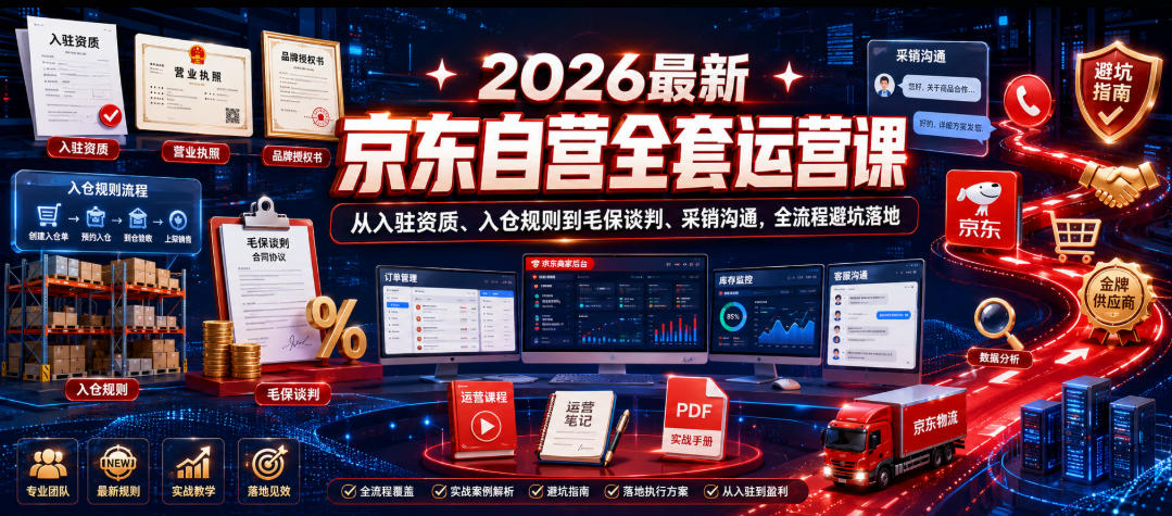 2026最新京东自营全套运营课,从入驻资质、入仓规则到毛保谈判、采销沟通,全流程避坑落地-老吴出海笔记