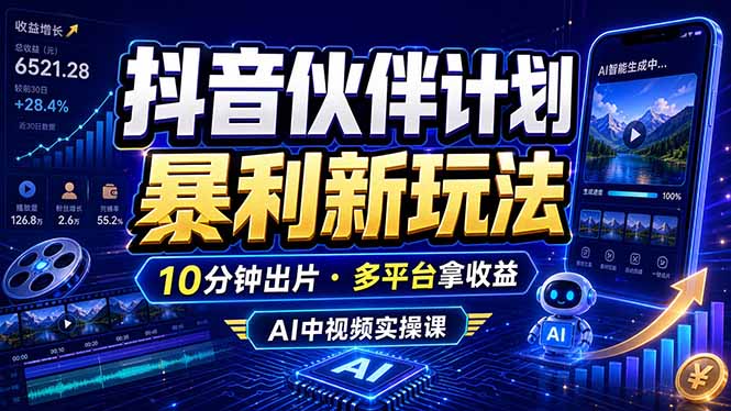 抖音伙伴计划最新玩法,无需配音剪辑,10分钟出一条原创视频,轻松日入三位数-老吴出海笔记