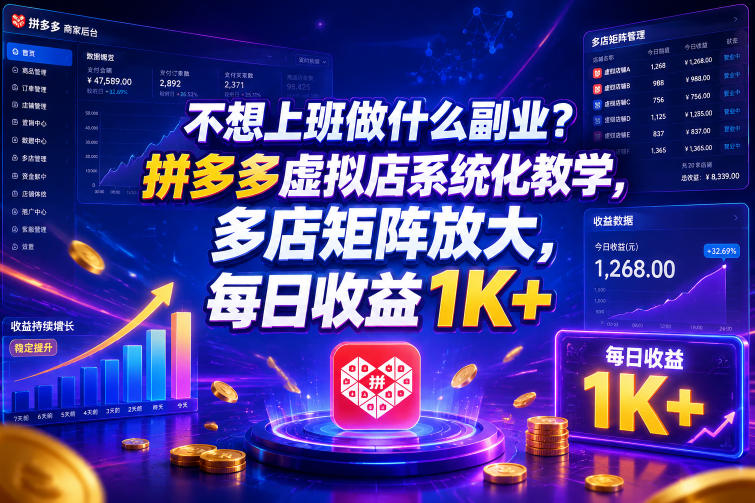 不想上班做什么副业?拼多多虚拟店系统化教学,多店矩阵放大,每日收益1K+【揭秘】-老吴出海笔记