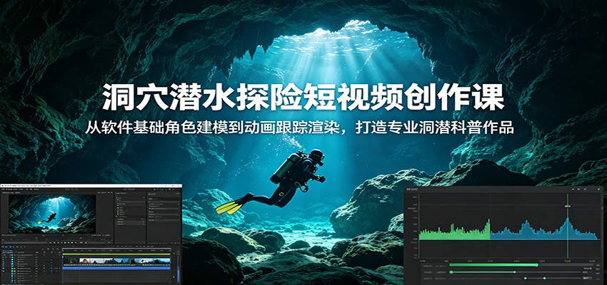 洞穴潜水探险短视频创作课：从软件基础角色建模到动画跟踪渲染，打造专业洞潜科普作品-老吴出海笔记