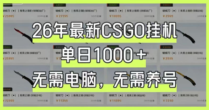 26年最新CSGO挂G系统,单日1000+,无需电脑,无需养号,0基础可上手【揭秘】-老吴出海笔记