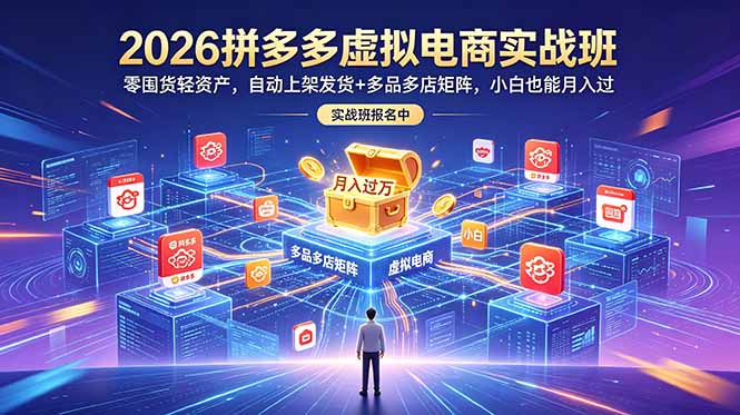2026拼多多虚拟电商实战班：零囤货轻资产，自动上架发货+多品多店矩阵，小白也能月入过万-老吴出海笔记