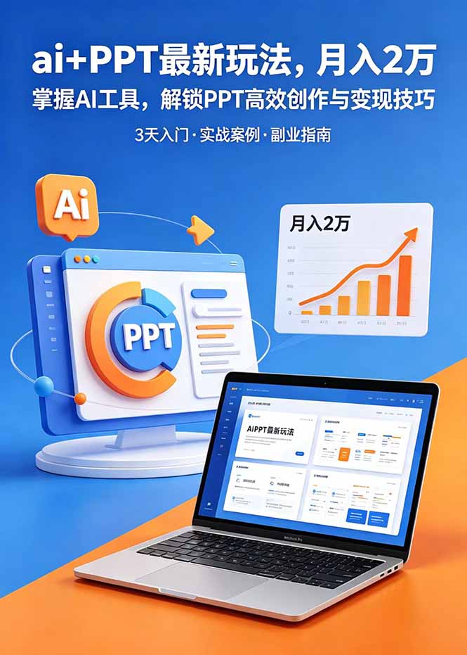 ai+PPT最新玩法,月入2万掌握AI工具,解锁PPT高效创作与变现技巧3天入门,实战案例·副业指南-老吴出海笔记