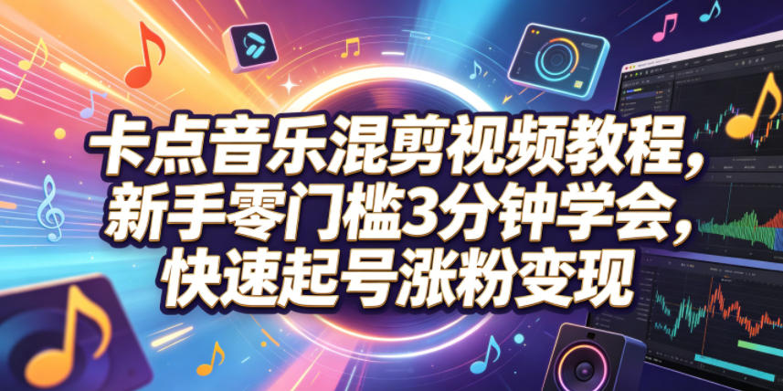 卡点音乐混剪视频教程,新手零门槛3分钟学会,快速起号涨粉变现-老吴出海笔记