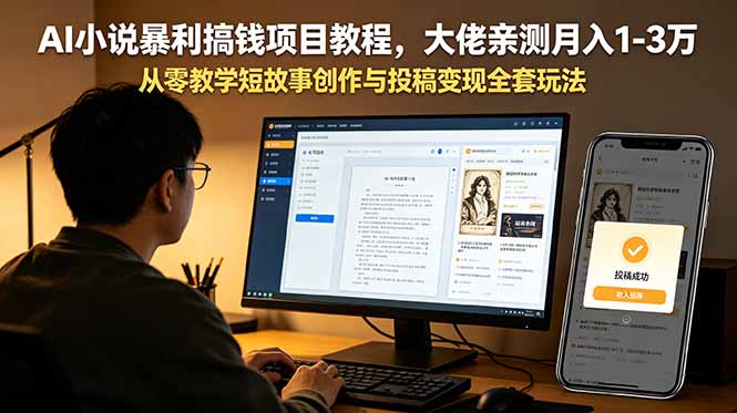 AI小说暴利搞钱项目教程,大佬亲测月入1-3万,从零教学短故事创作与投稿变现全套玩法-老吴出海笔记