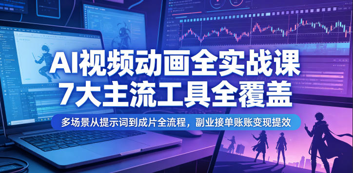 AI视频动画全实战课,7大主流工具全覆盖,多场景从提示词到成片全流程,副业接单账号变现提效-老吴出海笔记