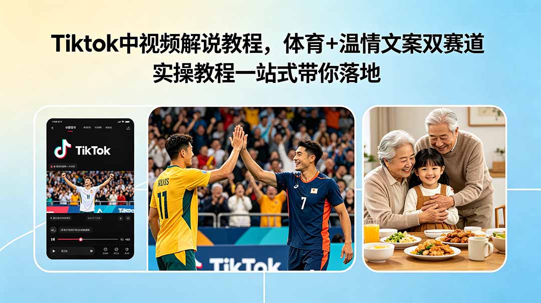 Tiktok中视频解说教程，体育+温情文案双赛道实操教程一站式带你落地-老吴出海笔记