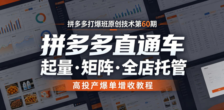 拼多多打爆班原创技术第60期,拼多多直通车,起量・矩阵・全店托管,高投产爆单增收教程-老吴出海笔记
