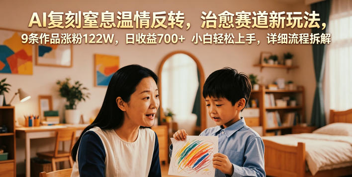 AI复刻窒息温情反转，治愈赛道新玩法，9条作品涨粉122W，日收益700+ 小白轻松上手，详细流程拆解-老吴出海笔记