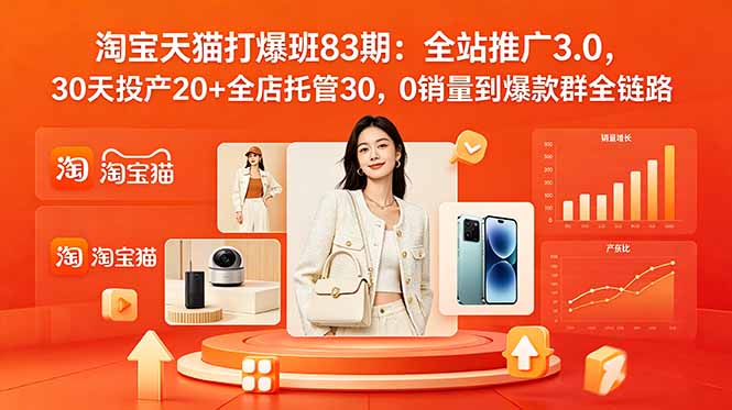 2026淘宝天猫打爆班83期：全站推广3.0，30天投产20+全店托管30，0销量到爆款群全链路-老吴出海笔记