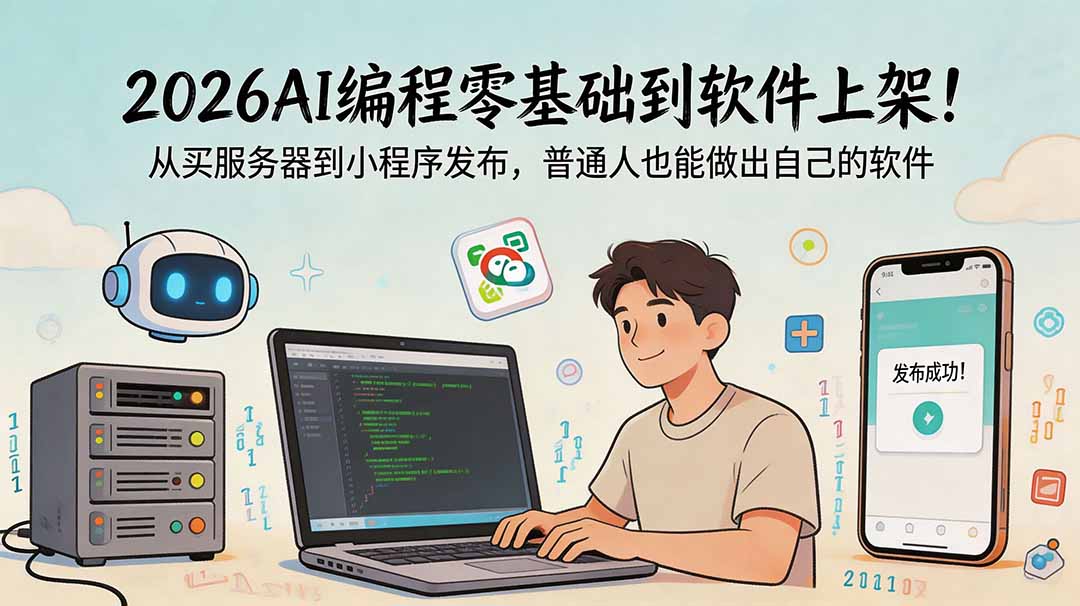 2026AI编程零基础到软件上架!从买服务器到小程序发布,普通人也能做出自己的软件-老吴出海笔记