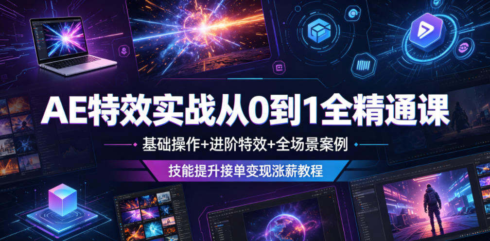 AE特效实战从0到1全精通课,基础操作+进阶特效+全场景案例,技能提升接单变现涨薪教程-老吴出海笔记