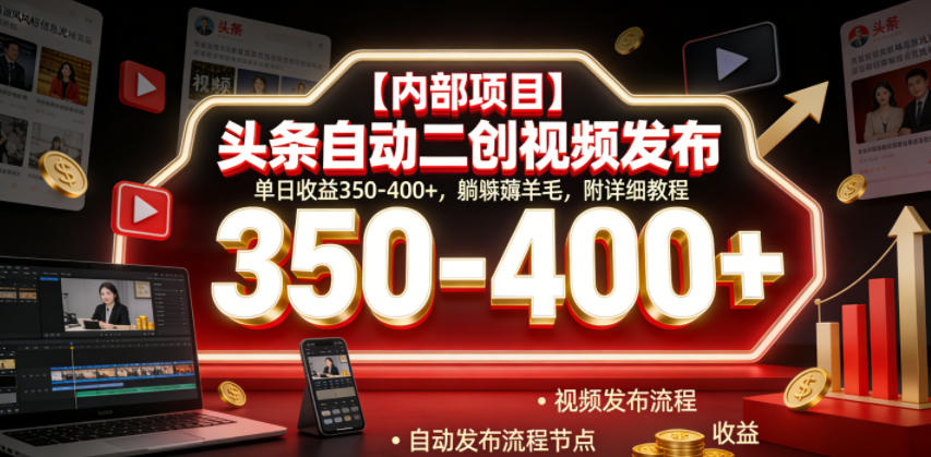 【内部项目】头条自动二创视频发布,单日收益350-400+,躺賺薅羊毛,附详细教程【揭秘】-老吴出海笔记