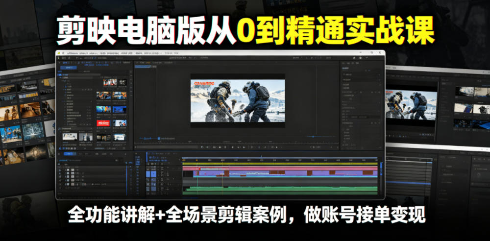 剪映电脑版从0到精通实战课,全功能讲解+全场景剪辑案例,做账号接单变现-老吴出海笔记