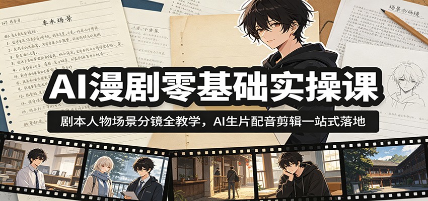 AI漫剧零基础实操课:剧本人物场景分镜全教学,AI生片配音剪辑一站式落地-老吴出海笔记