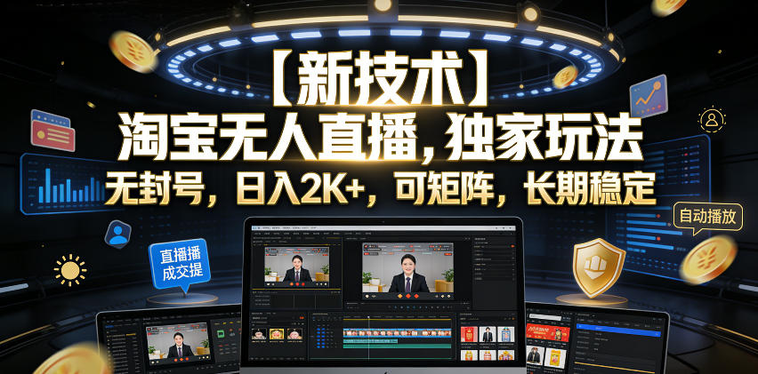 【新技术】淘宝无人直播,独家玩法,无封号,日入2K+,可矩阵,长期稳定【揭秘】-老吴出海笔记