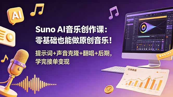 Suno AI音乐创作课:零基础也能做原创音乐!提示词+声音克隆+翻唱+后期,学完接单变现-老吴出海笔记