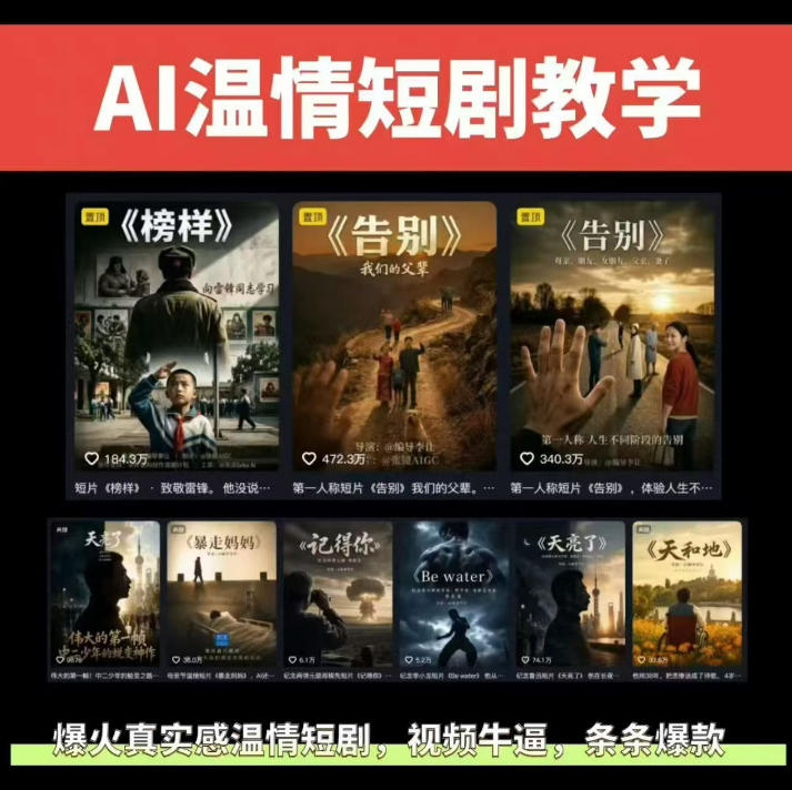 抖音58W粉丝博主的AI温情短剧玩法，条条爆款，伙伴计划+精选独家收益，商单收徒等(更新6月)-老吴出海笔记