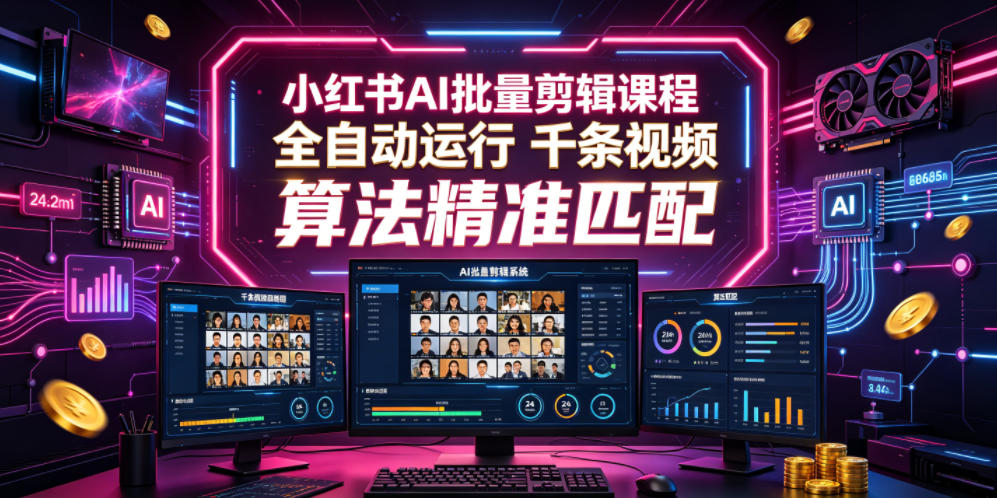 小红书AI批量剪辑课程，24小时全自动运行，解放双手专注运营，千条视频批量处理，小红书算法精准匹配-老吴出海笔记