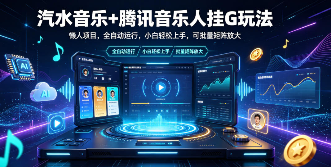 汽水音乐+腾讯音乐人挂G玩法,懒人项目,全自动运行,小白轻松上手,可批量矩阵放大【揭秘】-老吴出海笔记